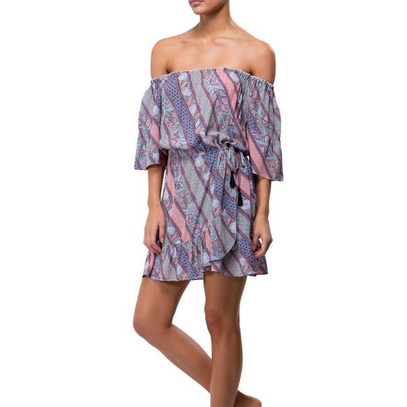 TIGERLILY Lagunas Lilac Mauve Print Off The Shoulder Mini Dress - Picture 8 of 16